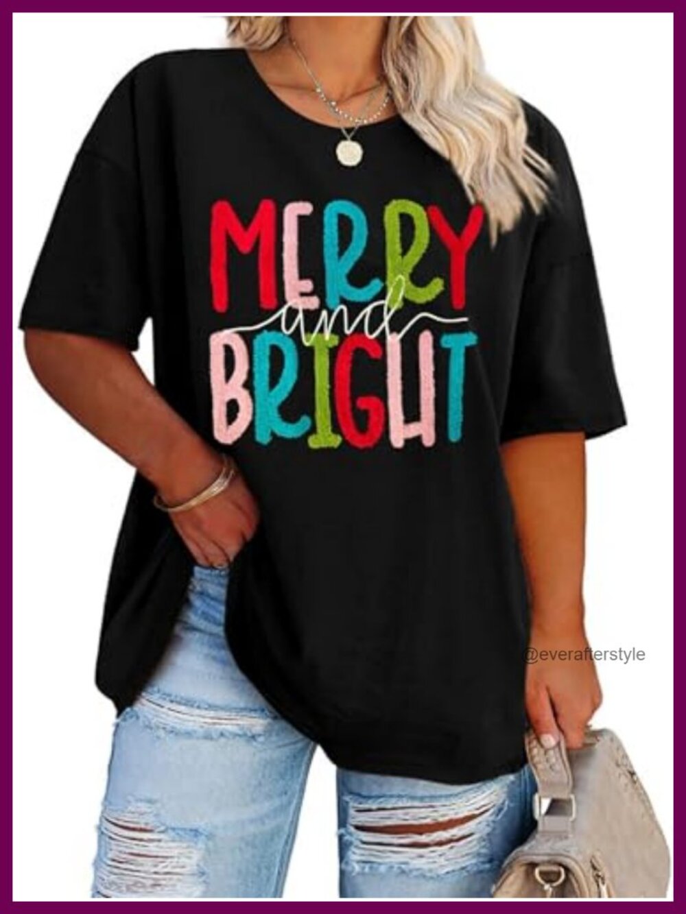 Plus Size Women's Christmas T-Shirt Embroidery Chenille Patch Crew Neck Short
